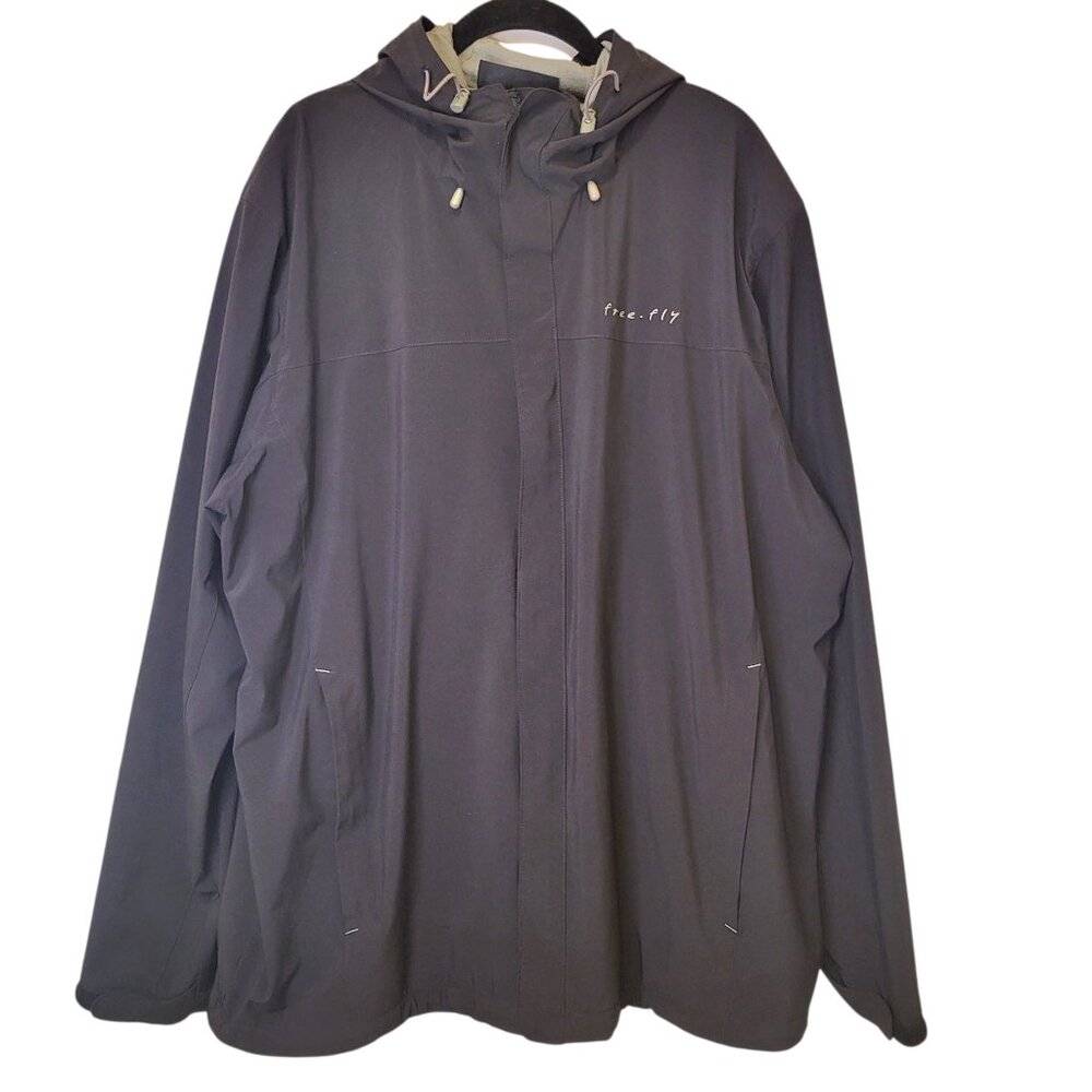 Free Fly Men's Dk Gray Hooded Jacket Front Zip Bamboo Lining Outdoor Gear Sz XXL